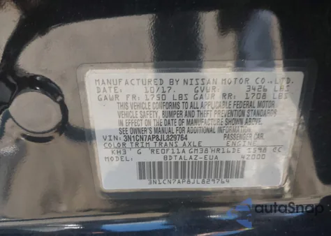2018 Nissan Versa 1.6 S+ from USA, damaged, VIN 3N1CN7AP8JL829764